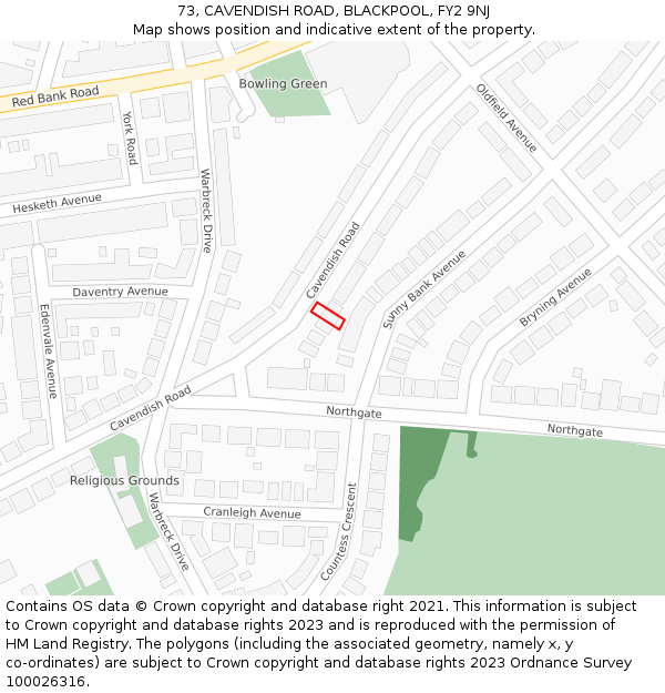 73, CAVENDISH ROAD, BLACKPOOL, FY2 9NJ: Location map and indicative extent of plot