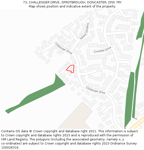 73, CHALLENGER DRIVE, SPROTBROUGH, DONCASTER, DN5 7RY: Location map and indicative extent of plot