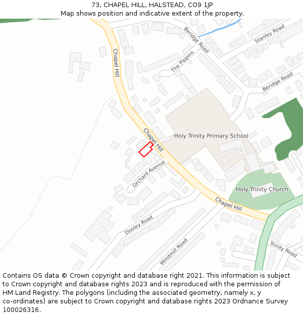 73, CHAPEL HILL, HALSTEAD, CO9 1JP: Location map and indicative extent of plot