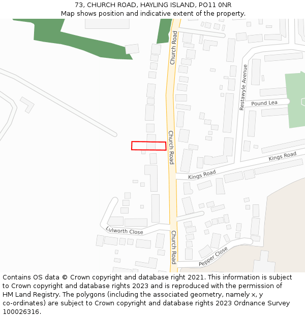 73, CHURCH ROAD, HAYLING ISLAND, PO11 0NR: Location map and indicative extent of plot