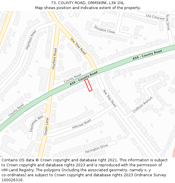 73, COUNTY ROAD, ORMSKIRK, L39 1NL: Location map and indicative extent of plot