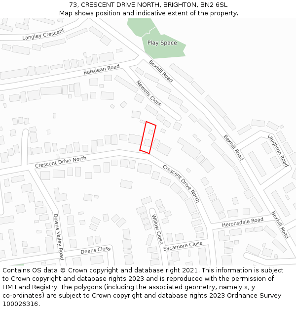 73, CRESCENT DRIVE NORTH, BRIGHTON, BN2 6SL: Location map and indicative extent of plot