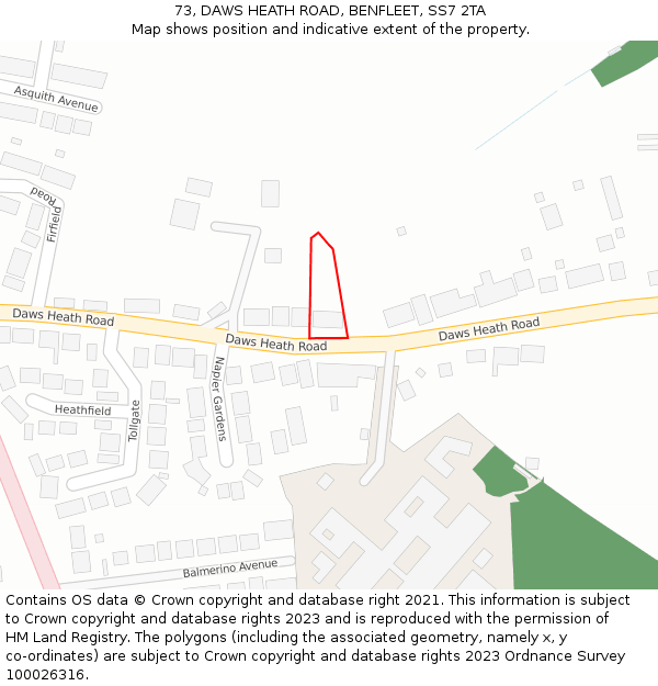 73, DAWS HEATH ROAD, BENFLEET, SS7 2TA: Location map and indicative extent of plot