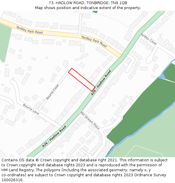 73, HADLOW ROAD, TONBRIDGE, TN9 1QB: Location map and indicative extent of plot