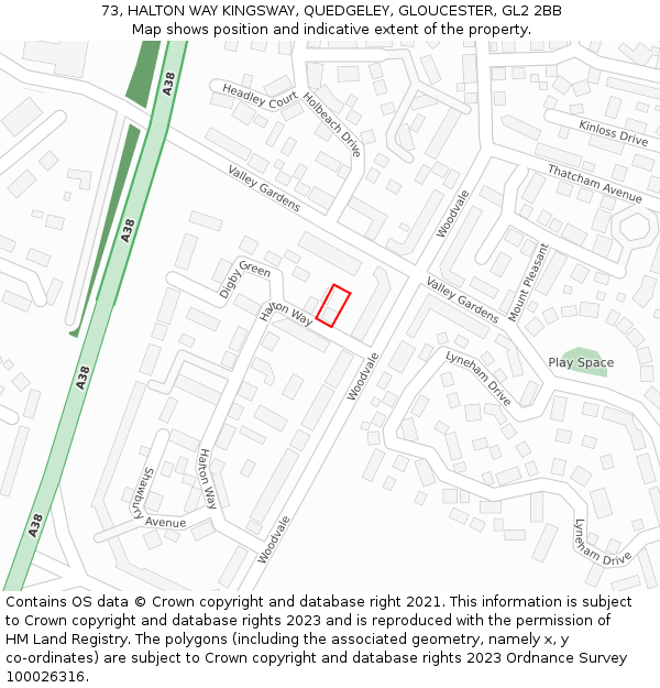 73, HALTON WAY KINGSWAY, QUEDGELEY, GLOUCESTER, GL2 2BB: Location map and indicative extent of plot