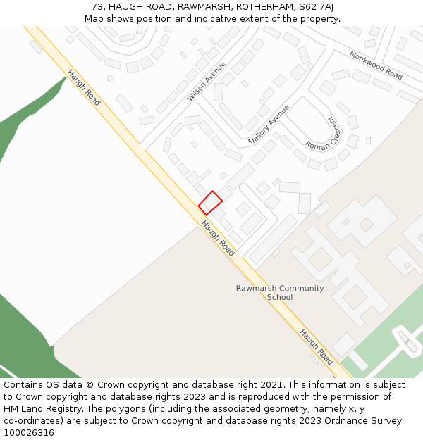 73, HAUGH ROAD, RAWMARSH, ROTHERHAM, S62 7AJ: Location map and indicative extent of plot