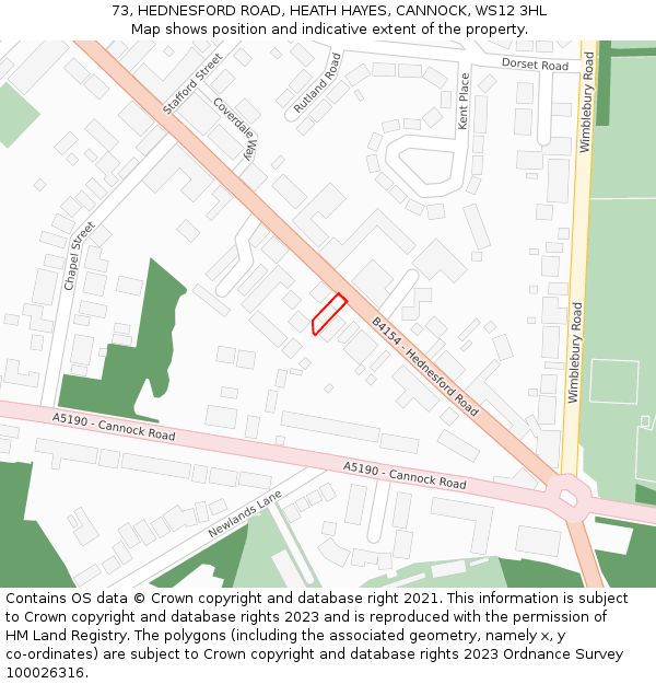 73, HEDNESFORD ROAD, HEATH HAYES, CANNOCK, WS12 3HL: Location map and indicative extent of plot