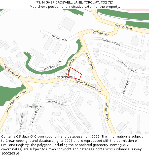 73, HIGHER CADEWELL LANE, TORQUAY, TQ2 7JD: Location map and indicative extent of plot