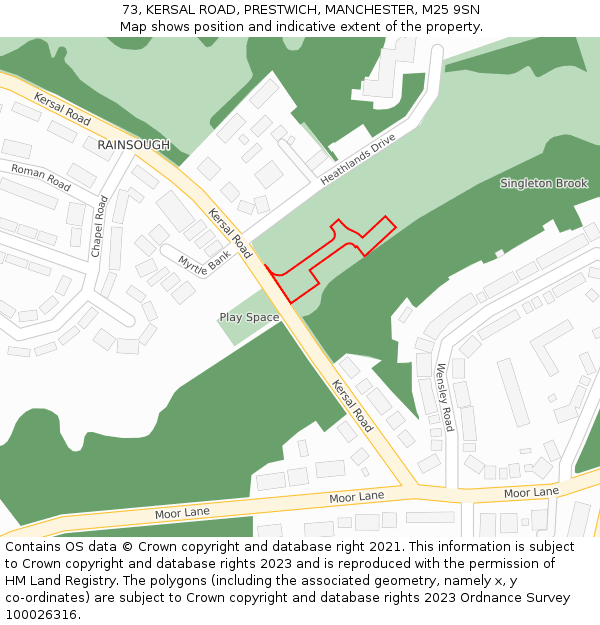 73, KERSAL ROAD, PRESTWICH, MANCHESTER, M25 9SN: Location map and indicative extent of plot