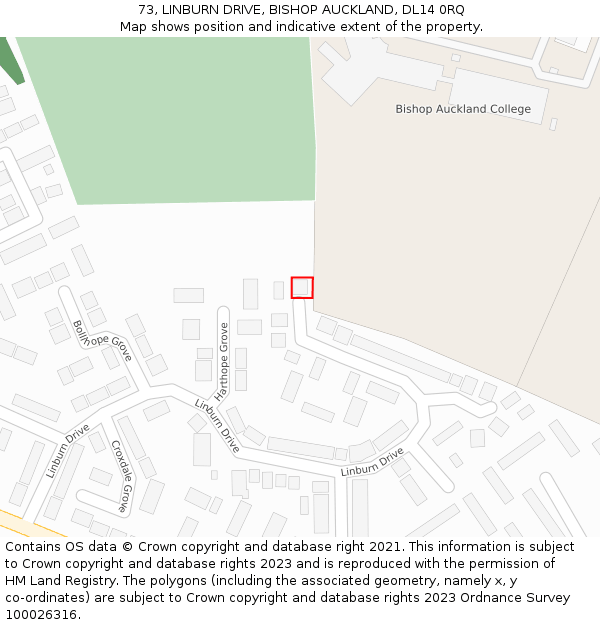 73, LINBURN DRIVE, BISHOP AUCKLAND, DL14 0RQ: Location map and indicative extent of plot