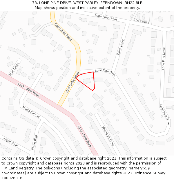 73, LONE PINE DRIVE, WEST PARLEY, FERNDOWN, BH22 8LR: Location map and indicative extent of plot