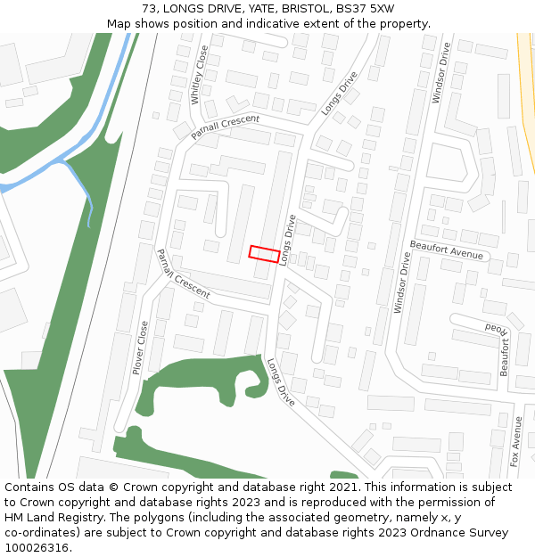 73, LONGS DRIVE, YATE, BRISTOL, BS37 5XW: Location map and indicative extent of plot