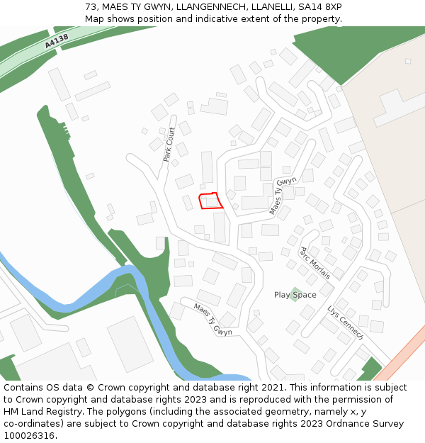 73, MAES TY GWYN, LLANGENNECH, LLANELLI, SA14 8XP: Location map and indicative extent of plot