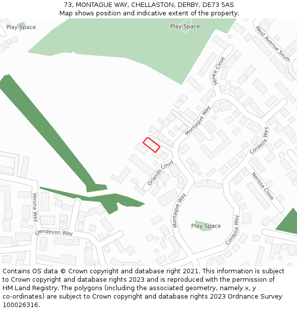 73, MONTAGUE WAY, CHELLASTON, DERBY, DE73 5AS: Location map and indicative extent of plot