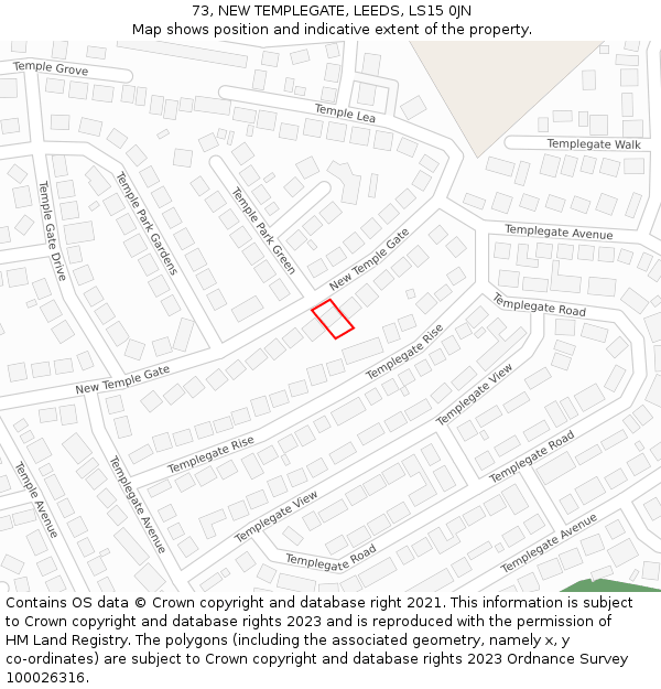 73, NEW TEMPLEGATE, LEEDS, LS15 0JN: Location map and indicative extent of plot