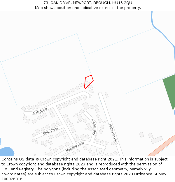73, OAK DRIVE, NEWPORT, BROUGH, HU15 2QU: Location map and indicative extent of plot