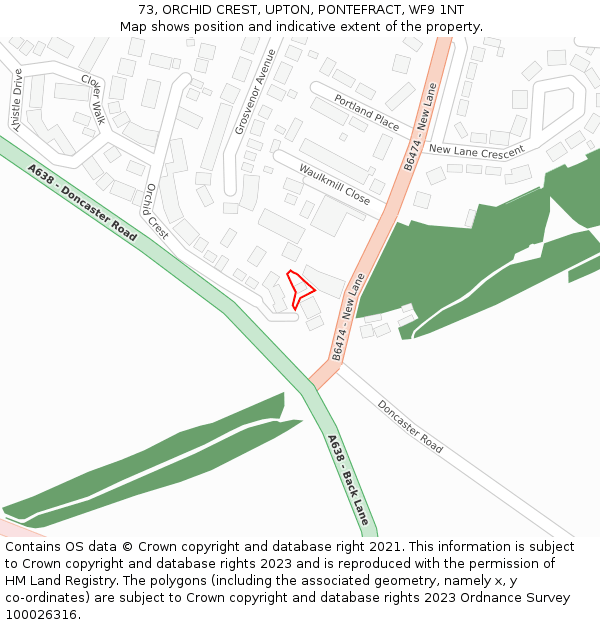 73, ORCHID CREST, UPTON, PONTEFRACT, WF9 1NT: Location map and indicative extent of plot