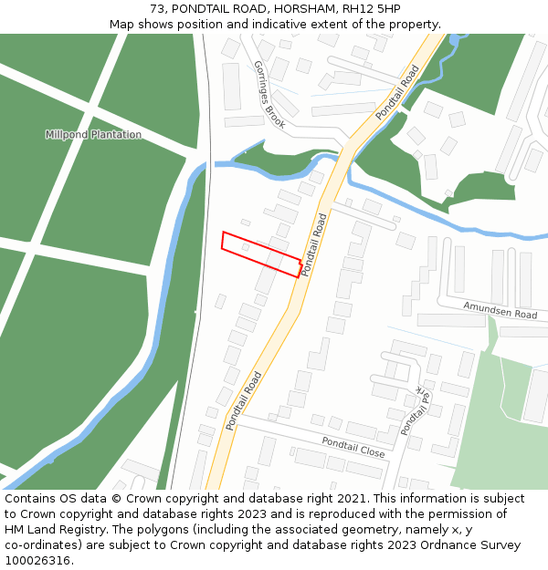 73, PONDTAIL ROAD, HORSHAM, RH12 5HP: Location map and indicative extent of plot