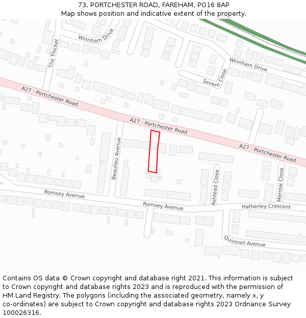 73, PORTCHESTER ROAD, FAREHAM, PO16 8AP: Location map and indicative extent of plot