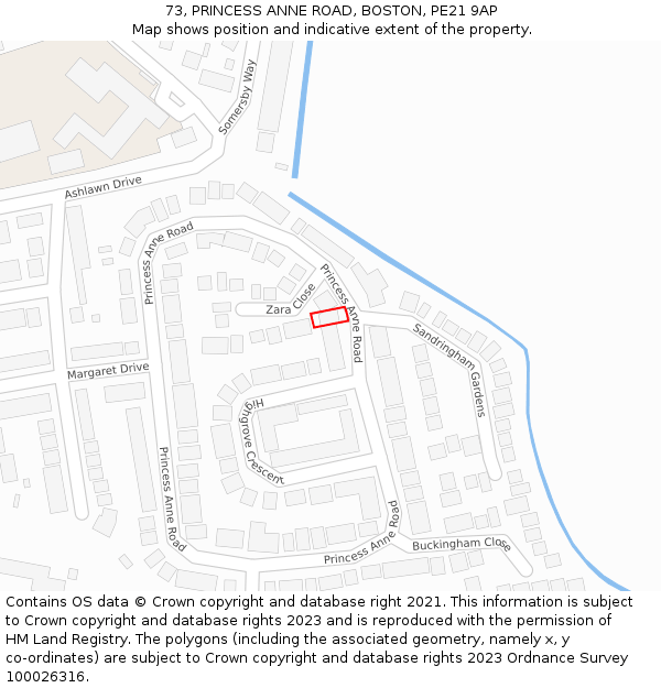 73, PRINCESS ANNE ROAD, BOSTON, PE21 9AP: Location map and indicative extent of plot