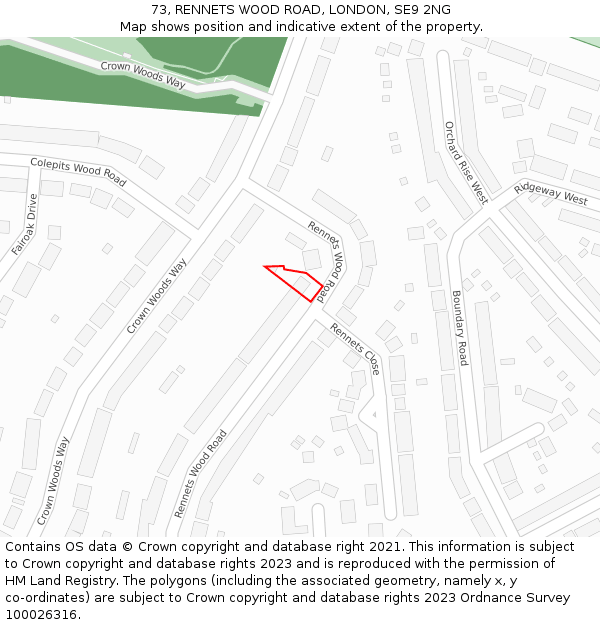 73, RENNETS WOOD ROAD, LONDON, SE9 2NG: Location map and indicative extent of plot