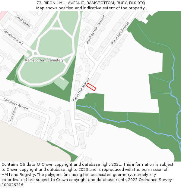 73, RIPON HALL AVENUE, RAMSBOTTOM, BURY, BL0 9TQ: Location map and indicative extent of plot