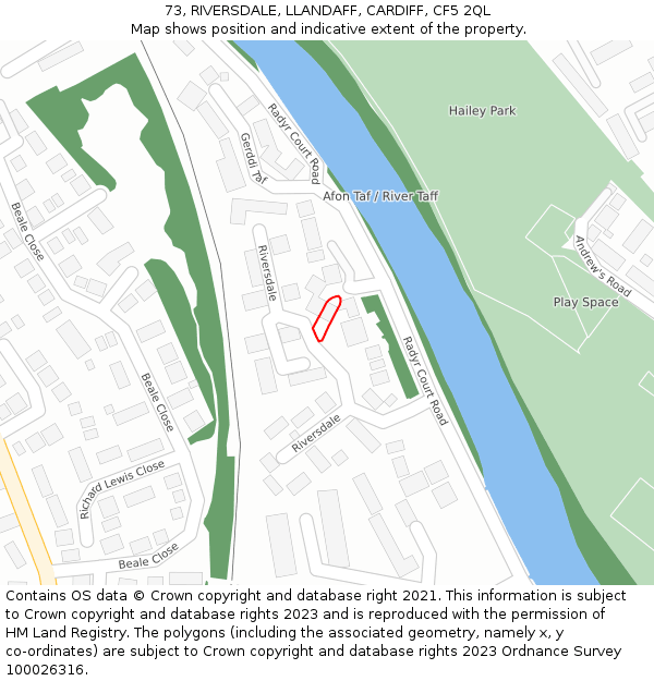 73, RIVERSDALE, LLANDAFF, CARDIFF, CF5 2QL: Location map and indicative extent of plot