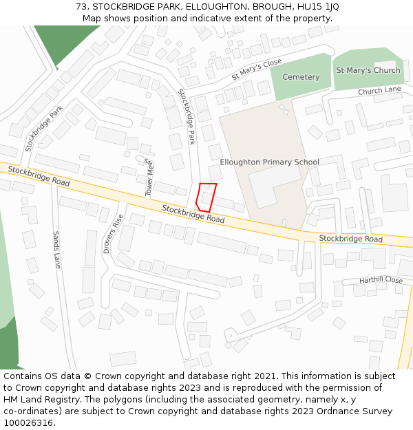 73, STOCKBRIDGE PARK, ELLOUGHTON, BROUGH, HU15 1JQ: Location map and indicative extent of plot