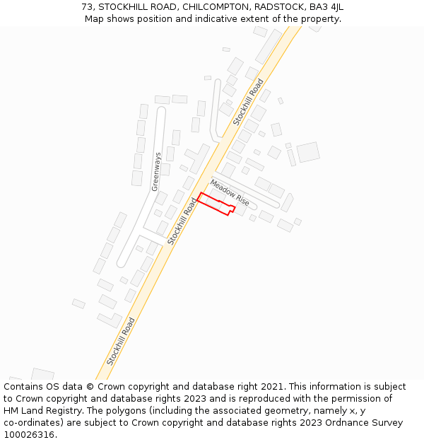 73, STOCKHILL ROAD, CHILCOMPTON, RADSTOCK, BA3 4JL: Location map and indicative extent of plot