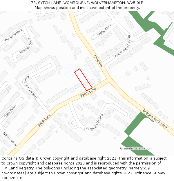 73, SYTCH LANE, WOMBOURNE, WOLVERHAMPTON, WV5 0LB: Location map and indicative extent of plot