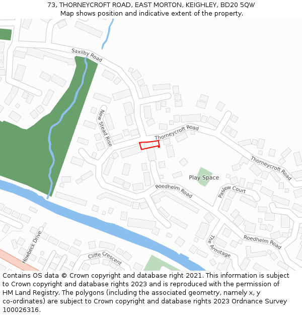 73, THORNEYCROFT ROAD, EAST MORTON, KEIGHLEY, BD20 5QW: Location map and indicative extent of plot