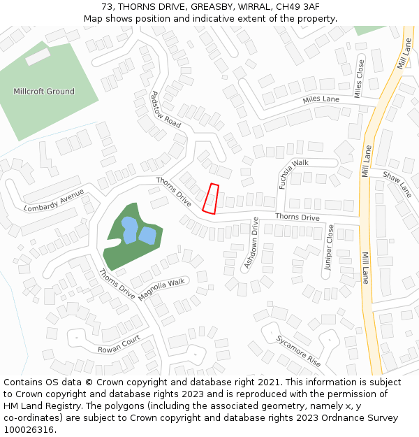 73, THORNS DRIVE, GREASBY, WIRRAL, CH49 3AF: Location map and indicative extent of plot