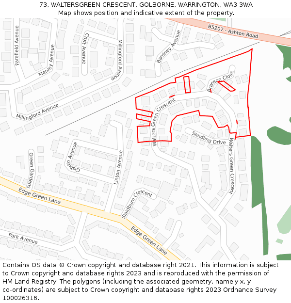 73, WALTERSGREEN CRESCENT, GOLBORNE, WARRINGTON, WA3 3WA: Location map and indicative extent of plot