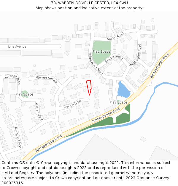 73, WARREN DRIVE, LEICESTER, LE4 9WU: Location map and indicative extent of plot