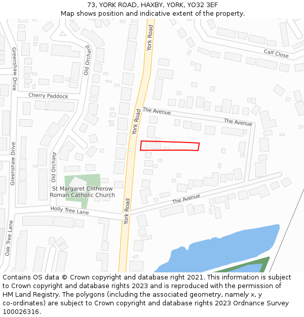 73, YORK ROAD, HAXBY, YORK, YO32 3EF: Location map and indicative extent of plot