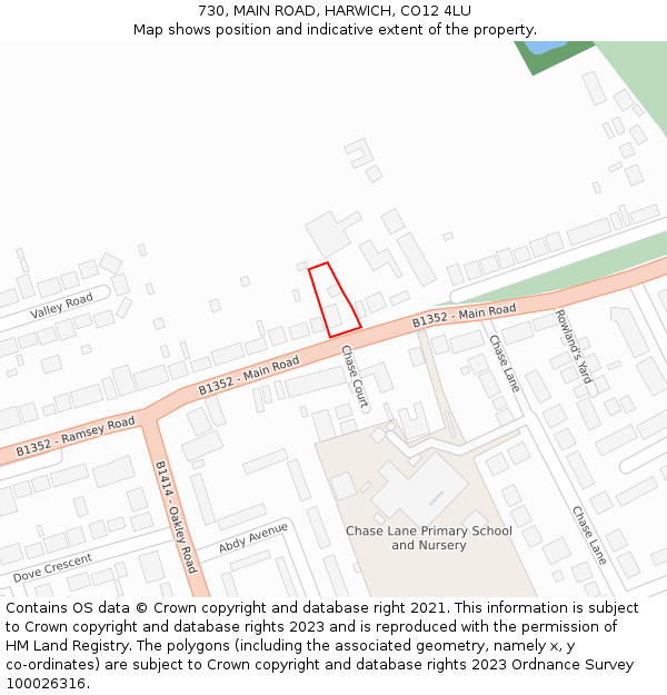 730, MAIN ROAD, HARWICH, CO12 4LU: Location map and indicative extent of plot