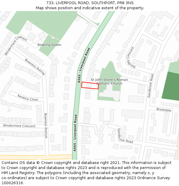 733, LIVERPOOL ROAD, SOUTHPORT, PR8 3NS: Location map and indicative extent of plot