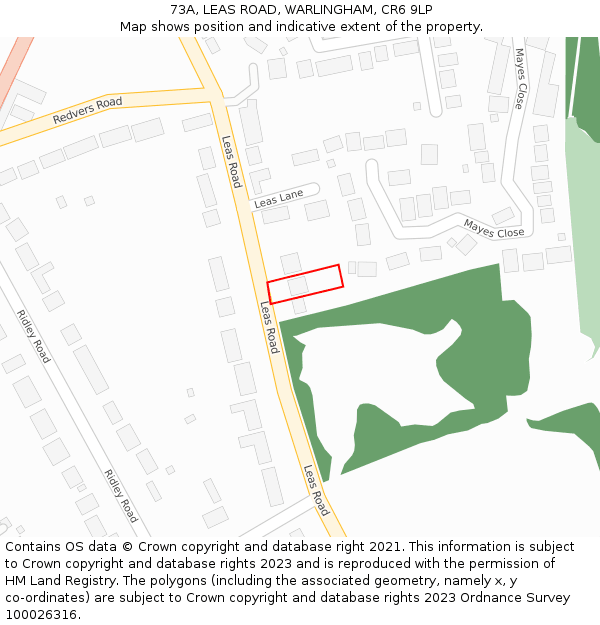 73A, LEAS ROAD, WARLINGHAM, CR6 9LP: Location map and indicative extent of plot