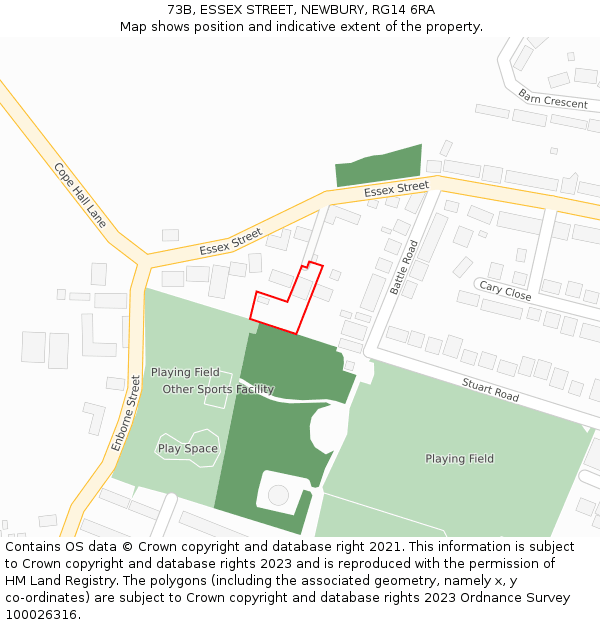 73B, ESSEX STREET, NEWBURY, RG14 6RA: Location map and indicative extent of plot