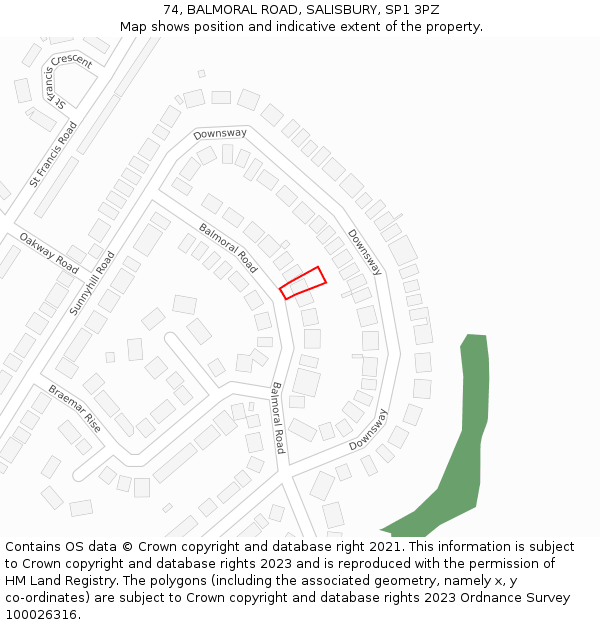 74, BALMORAL ROAD, SALISBURY, SP1 3PZ: Location map and indicative extent of plot