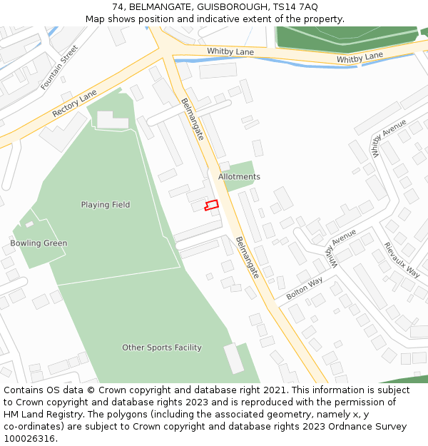 74, BELMANGATE, GUISBOROUGH, TS14 7AQ: Location map and indicative extent of plot