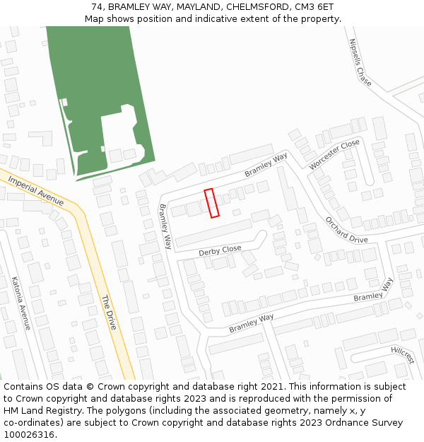 74, BRAMLEY WAY, MAYLAND, CHELMSFORD, CM3 6ET: Location map and indicative extent of plot