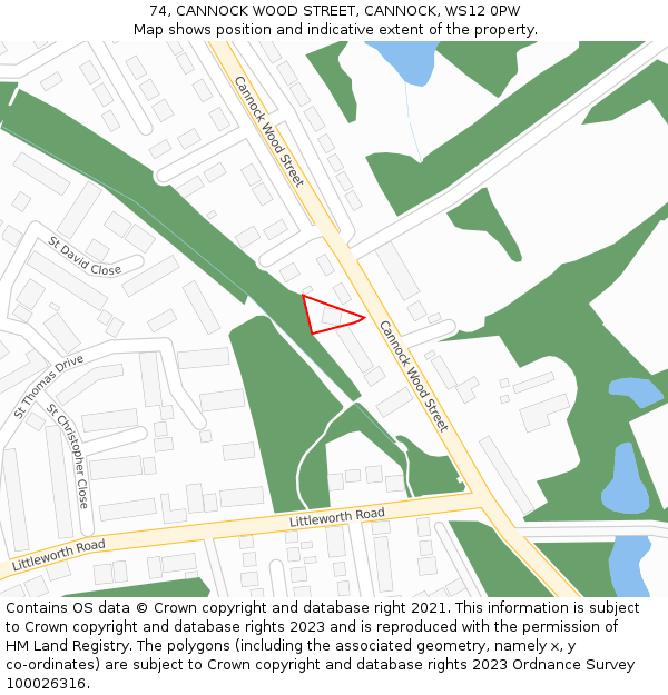 74, CANNOCK WOOD STREET, CANNOCK, WS12 0PW: Location map and indicative extent of plot