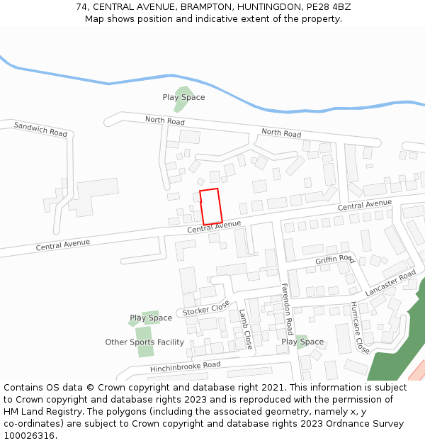 74, CENTRAL AVENUE, BRAMPTON, HUNTINGDON, PE28 4BZ: Location map and indicative extent of plot