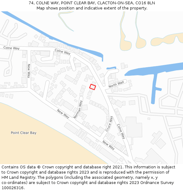 74, COLNE WAY, POINT CLEAR BAY, CLACTON-ON-SEA, CO16 8LN: Location map and indicative extent of plot