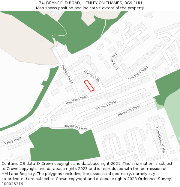 74, DEANFIELD ROAD, HENLEY-ON-THAMES, RG9 1UU: Location map and indicative extent of plot