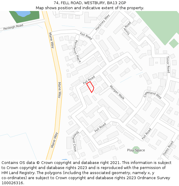 74, FELL ROAD, WESTBURY, BA13 2GP: Location map and indicative extent of plot