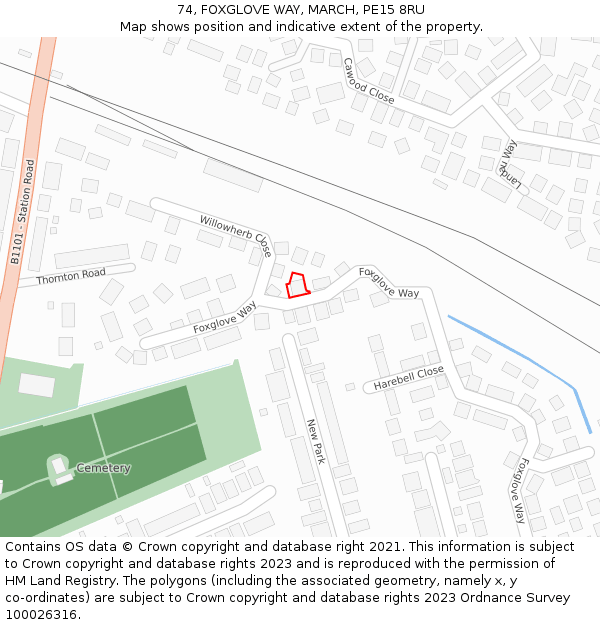 74, FOXGLOVE WAY, MARCH, PE15 8RU: Location map and indicative extent of plot