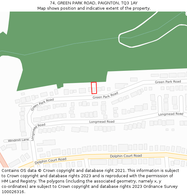 74, GREEN PARK ROAD, PAIGNTON, TQ3 1AY: Location map and indicative extent of plot