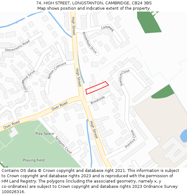 74, HIGH STREET, LONGSTANTON, CAMBRIDGE, CB24 3BS: Location map and indicative extent of plot